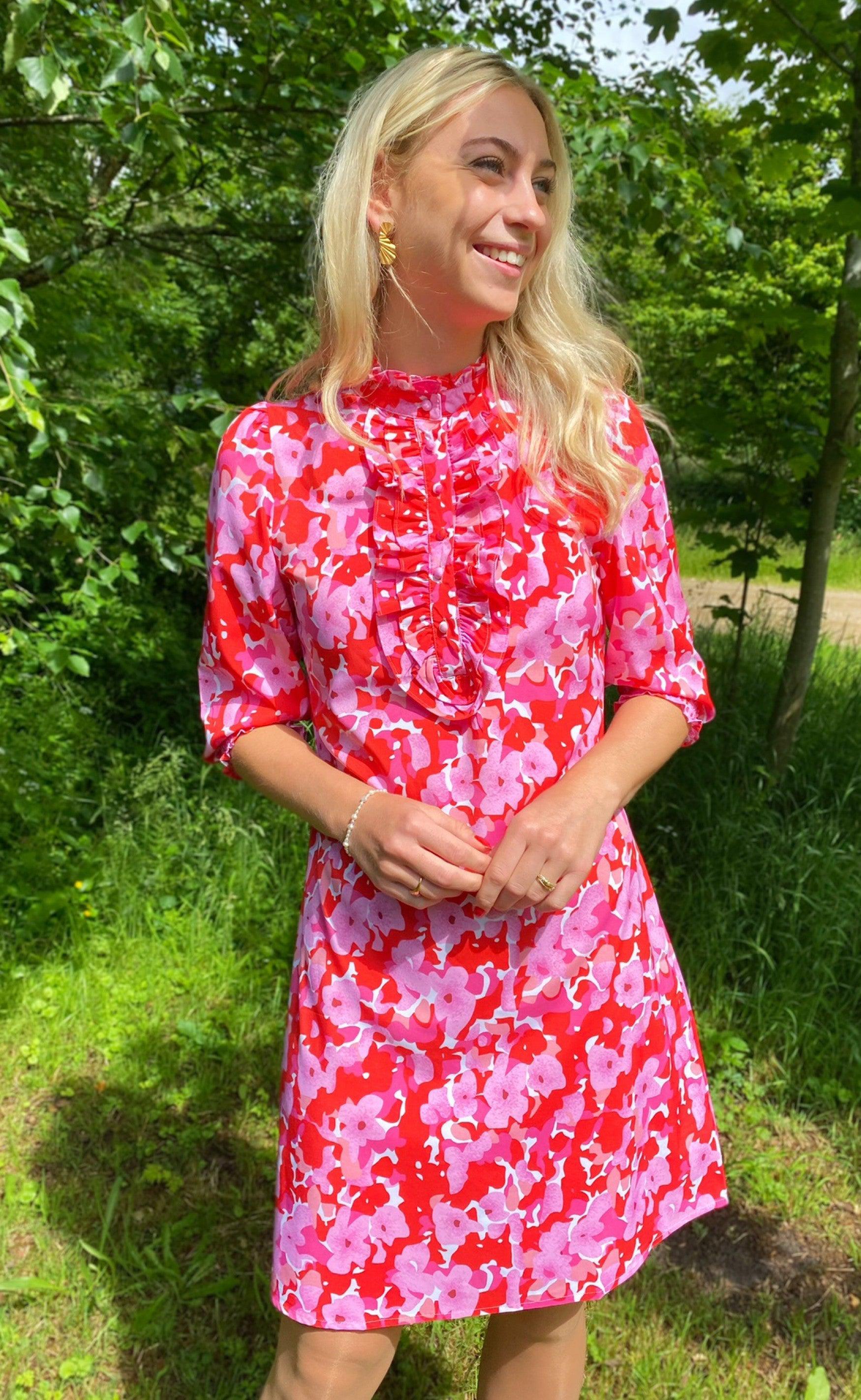 Say INA Copenhagen Kjole - Camilla - Pink/Red Flowers