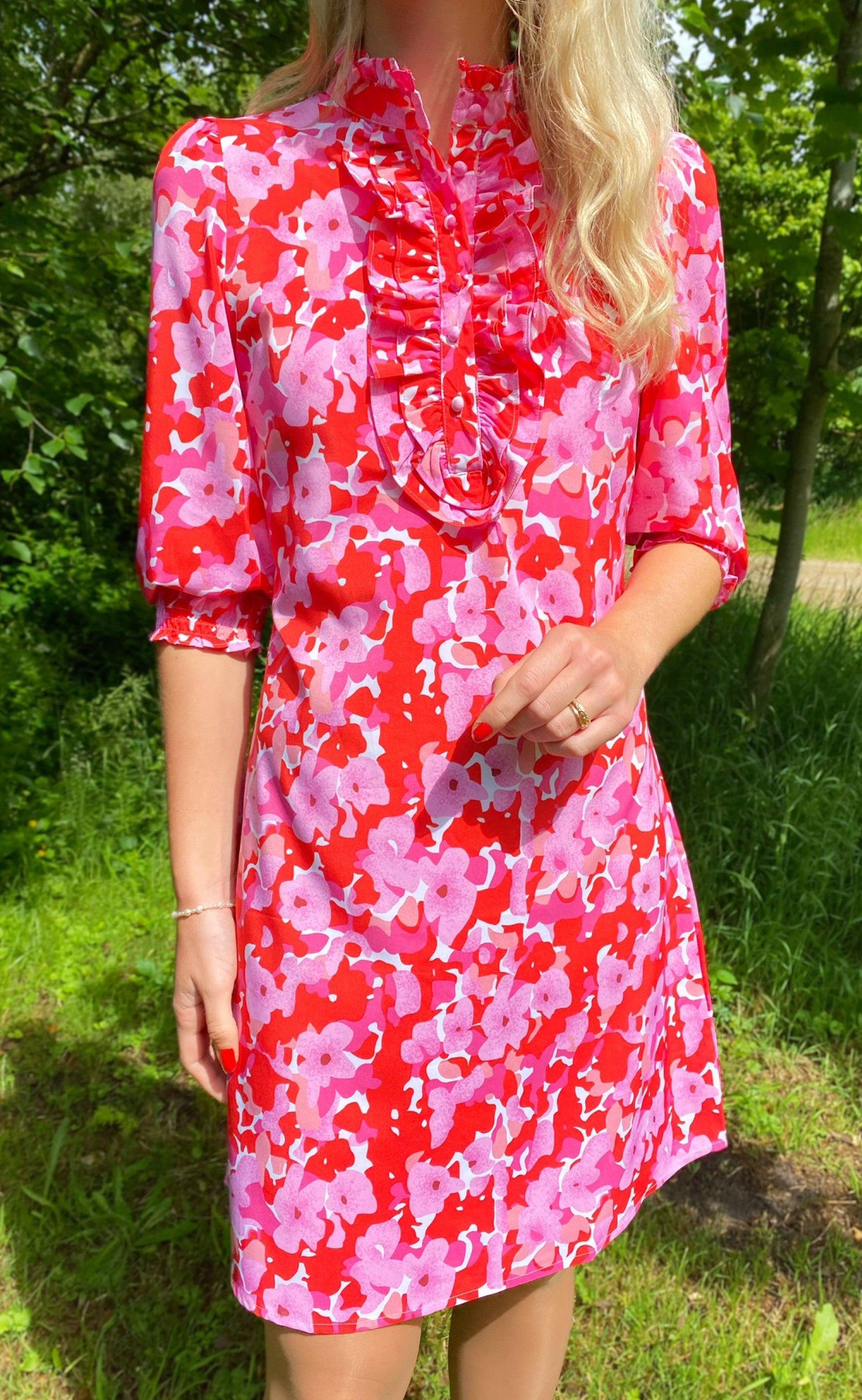 Say INA Copenhagen Kjole - Camilla - Pink/Red Flowers
