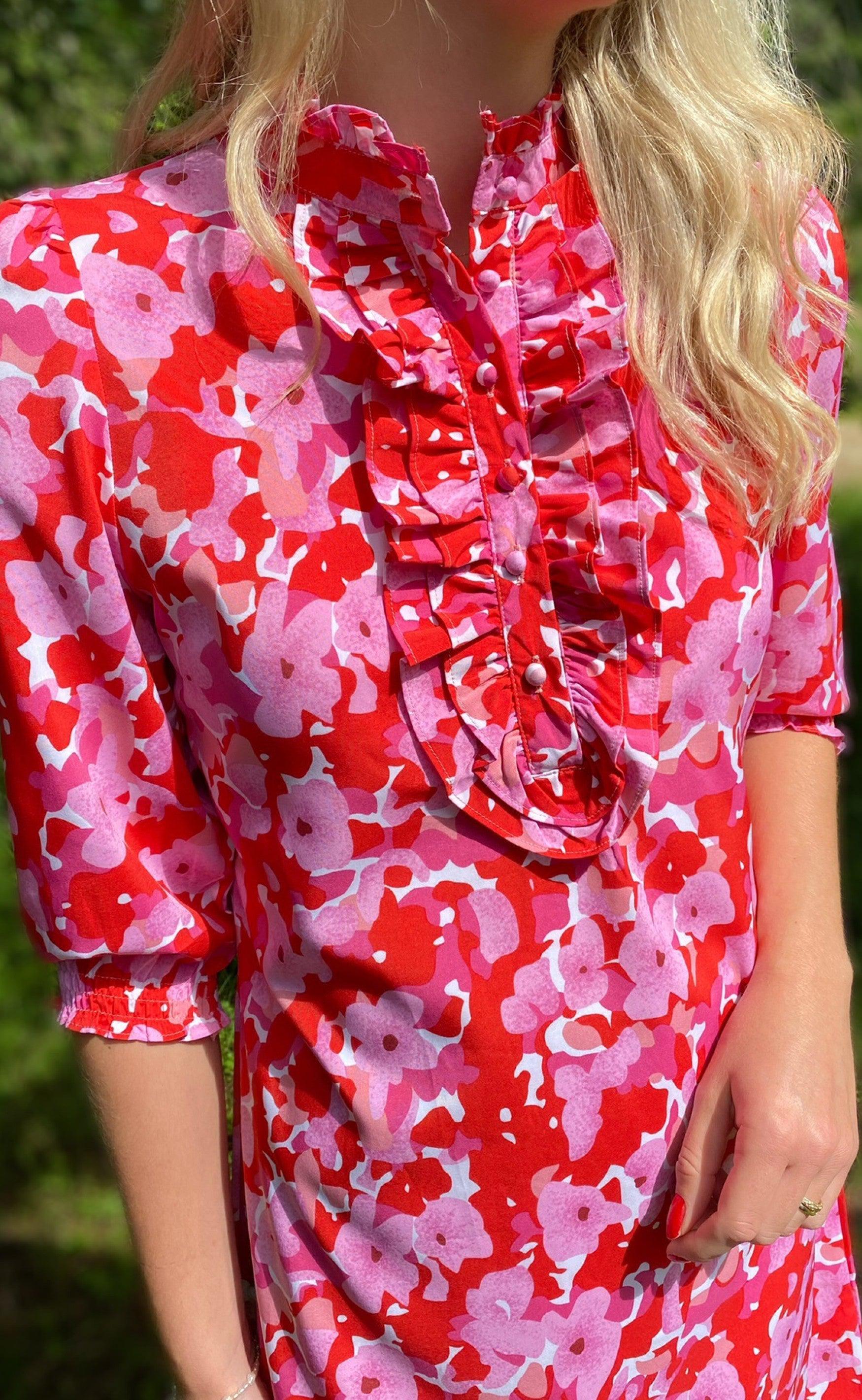 Say INA Copenhagen Kjole - Camilla - Pink/Red Flowers