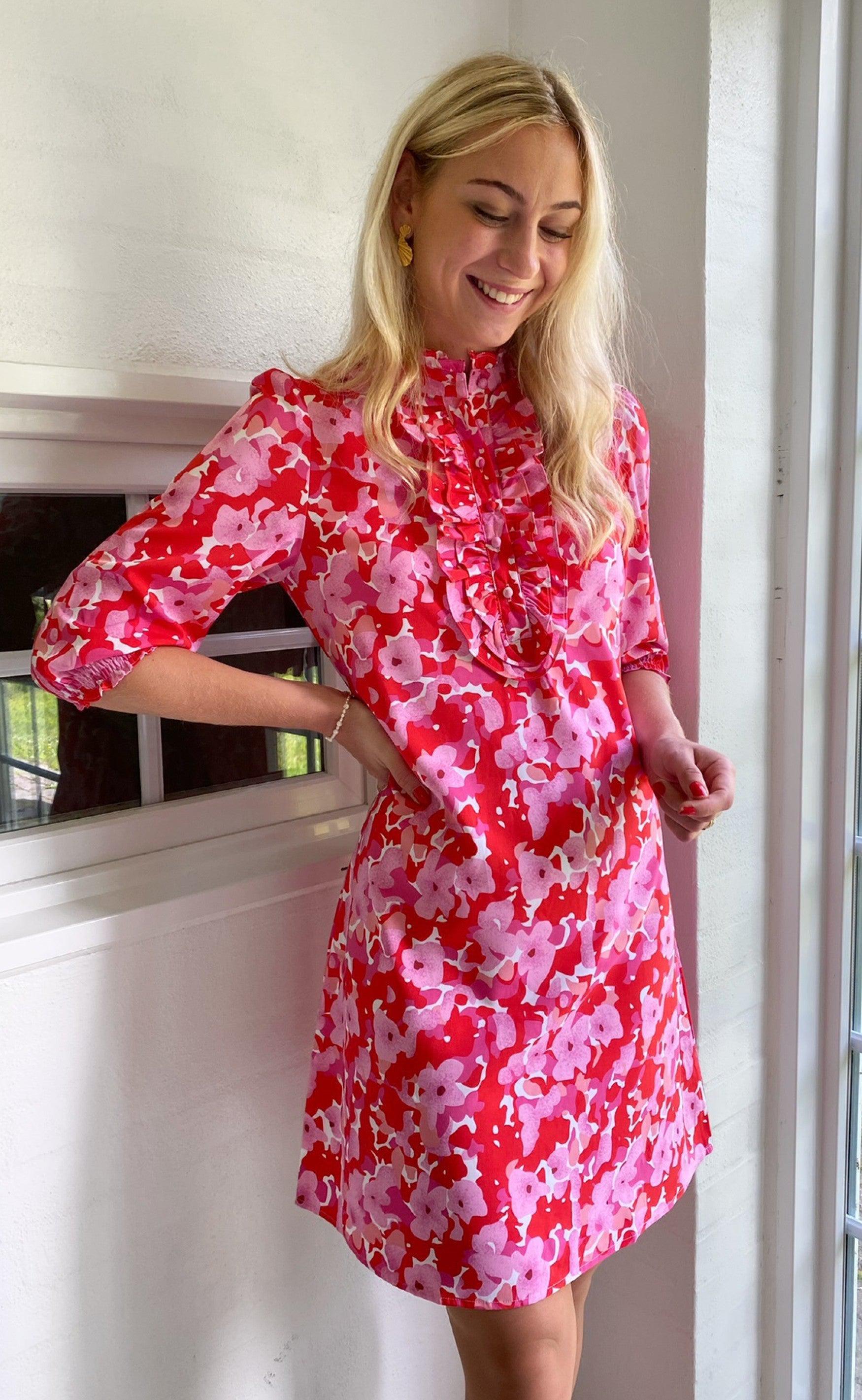 Say INA Copenhagen Kjole - Camilla - Pink/Red Flowers