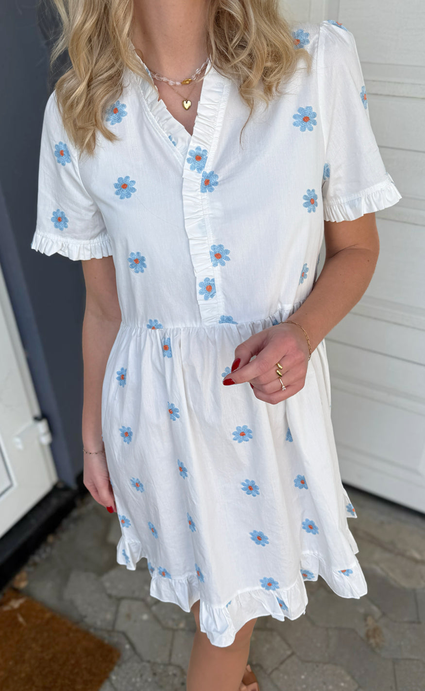 Say INA Copenhagen Kjole - Catja Summer - Blue Flower Embroidery