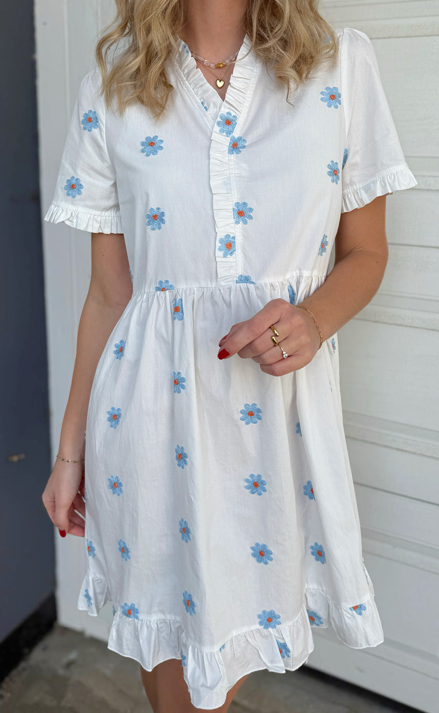Say INA Copenhagen Kjole - Catja Summer - Blue Flower Embroidery