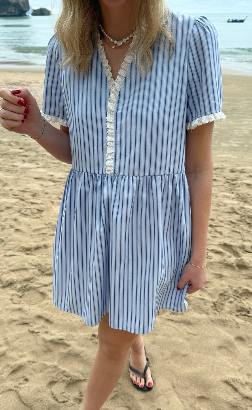 Say INA Copenhagen Kjole - Catja Summer - Blue Striped W. Lace