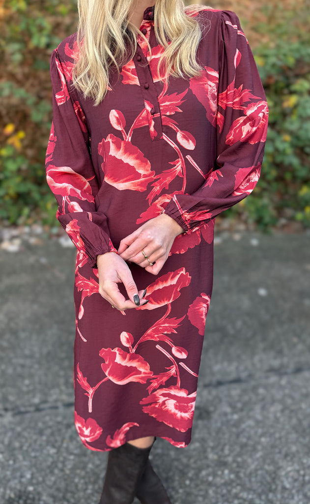 Say INA Copenhagen Kjole - Celeste LS - Burgundy Flowers