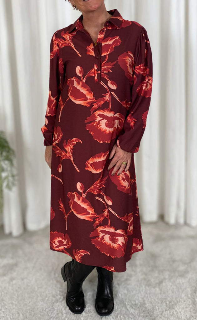 Say INA Copenhagen Kjole - Celeste LS - Burgundy Flowers