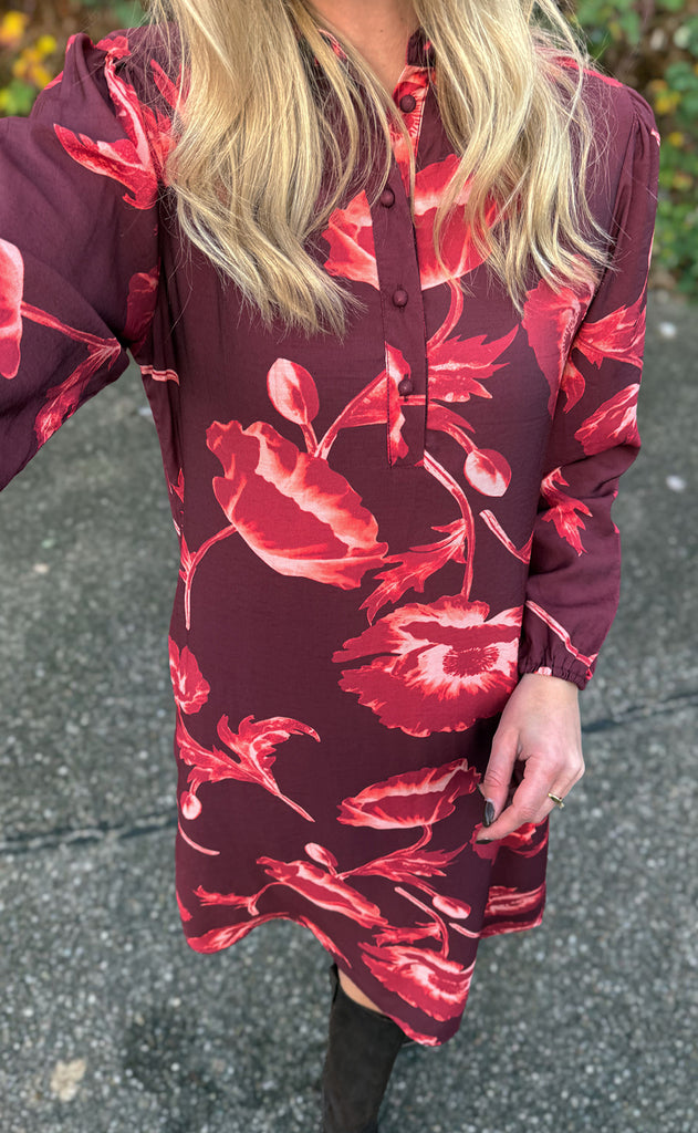 Say INA Copenhagen Kjole - Celeste LS - Burgundy Flowers