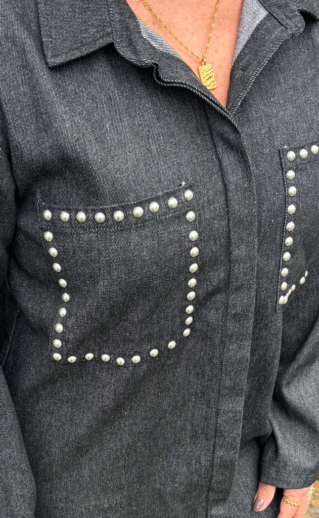 Say INA Copenhagen Kjole - Cilla Denim - Black Denim W. Studs