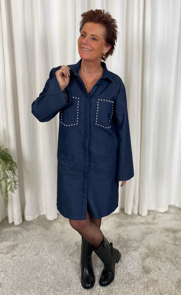 Say INA Copenhagen Kjole - Cilla Denim - Dark Blue Denim W. Studs