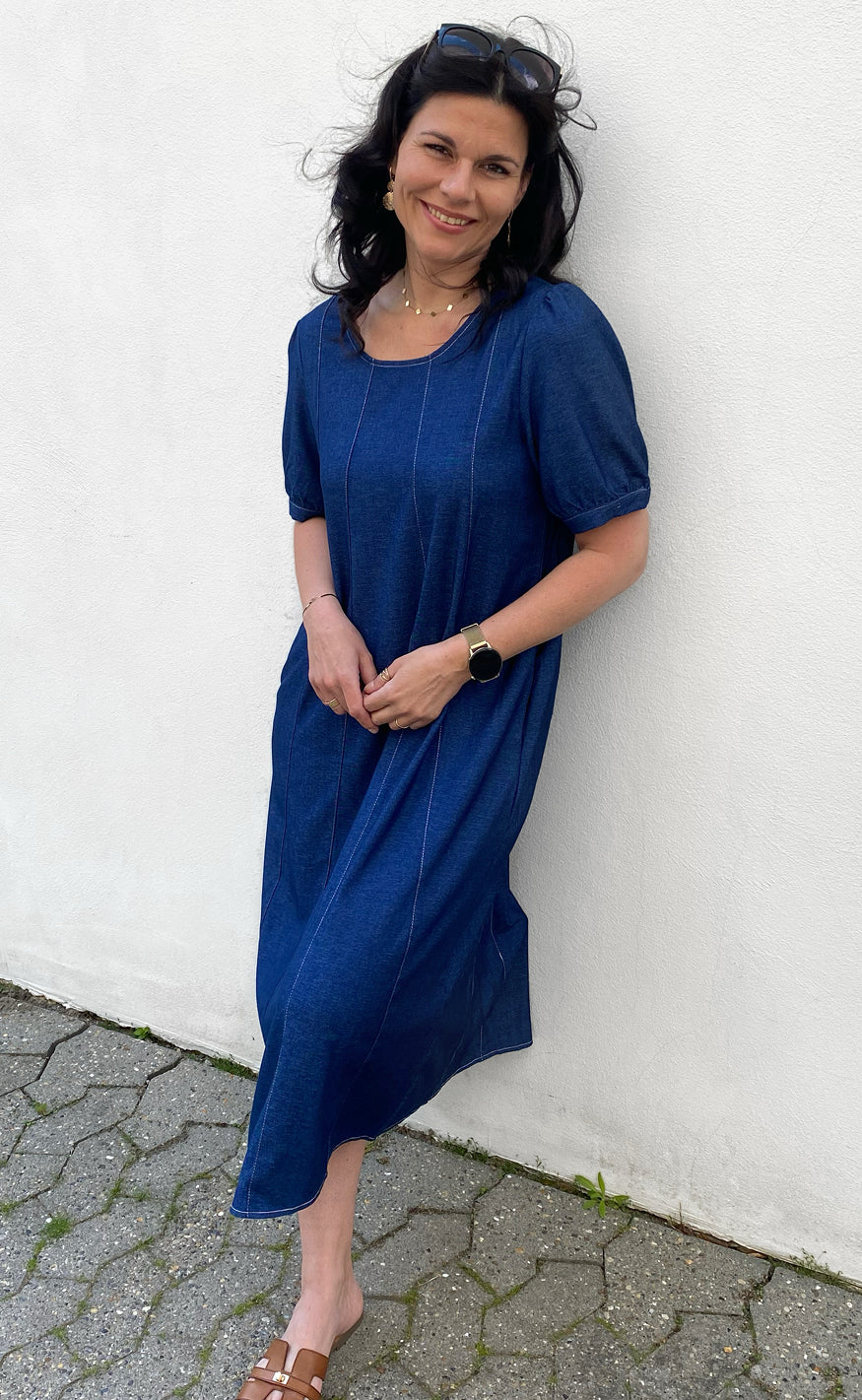 Say INA Copenhagen Kjole - Daniella Denim - Denim Blue W. White Stitches