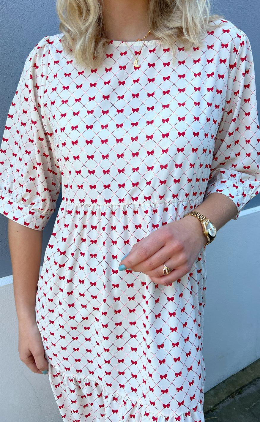 Say INA Copenhagen Kjole - Ellie - Off White W. Red Bows