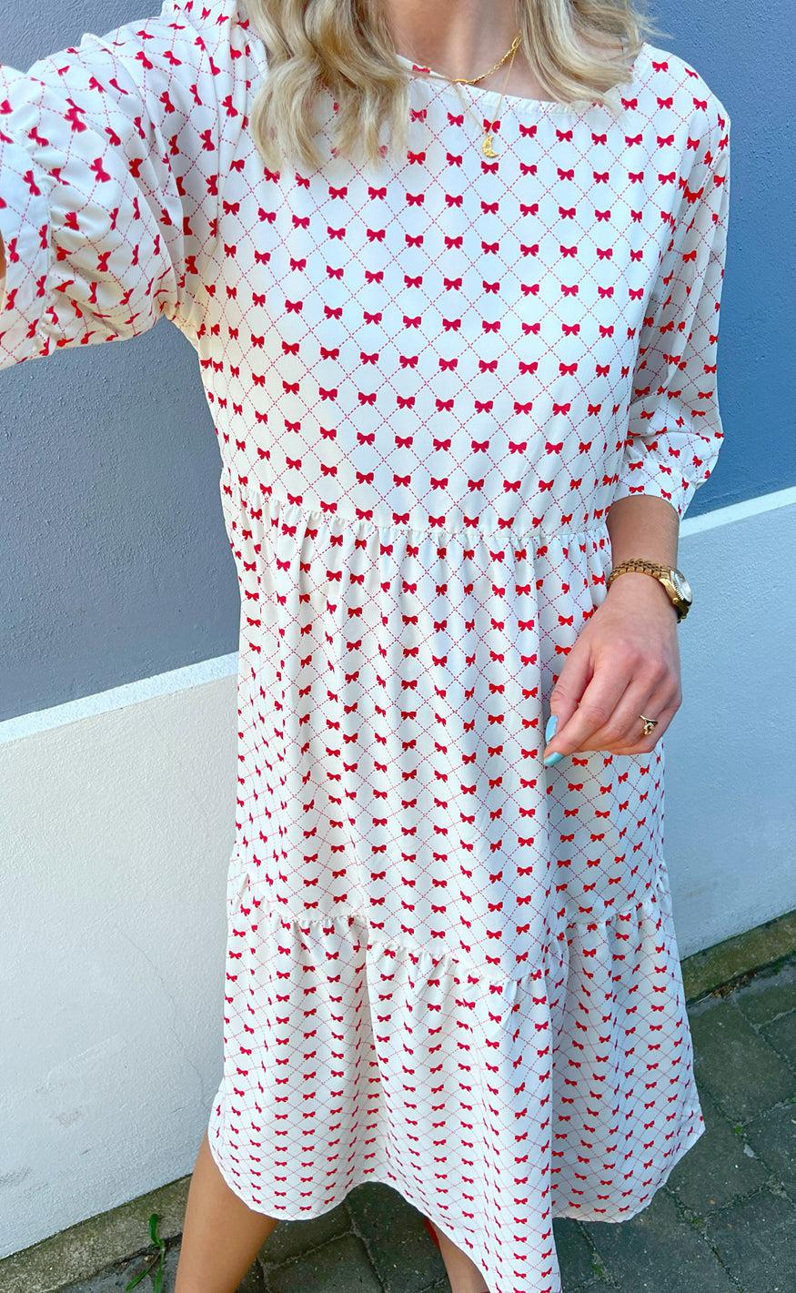 Say INA Copenhagen Kjole - Ellie - Off White W. Red Bows