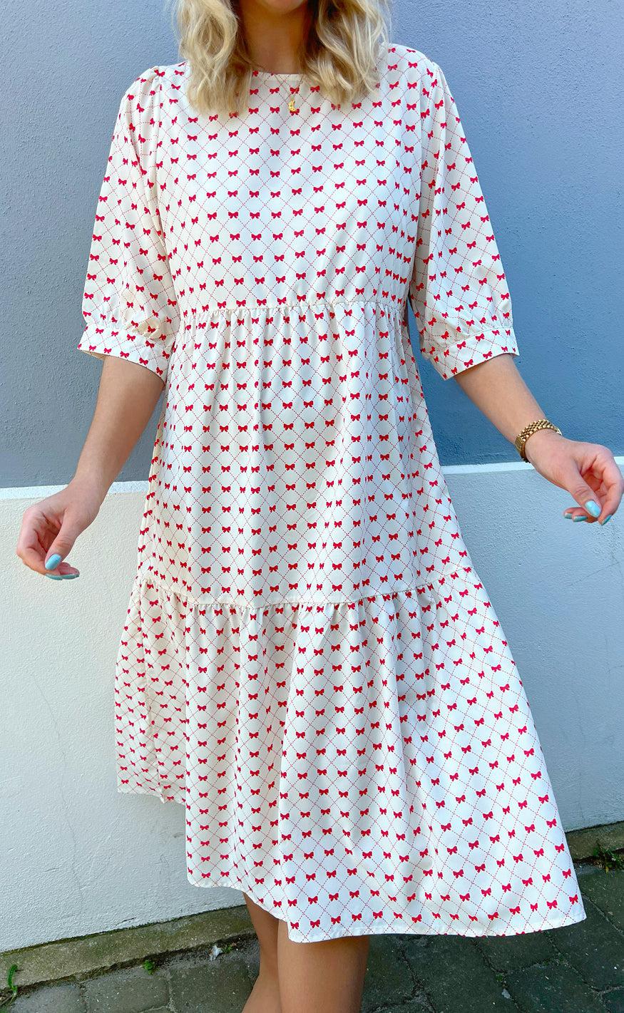 Say INA Copenhagen Kjole - Ellie - Off White W. Red Bows