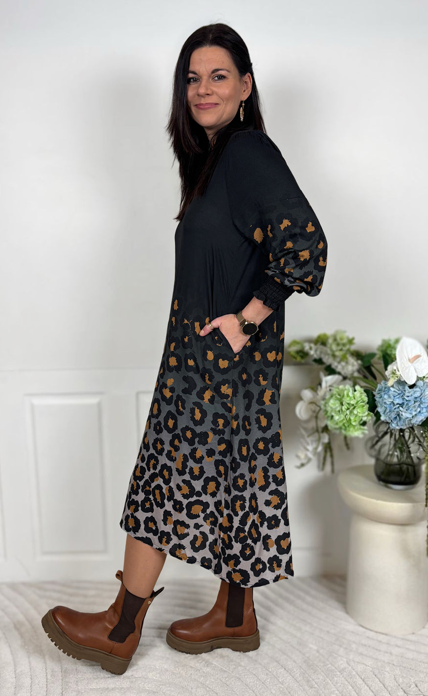 Say INA Copenhagen Kjole - Elva Long - Black W. Leopard