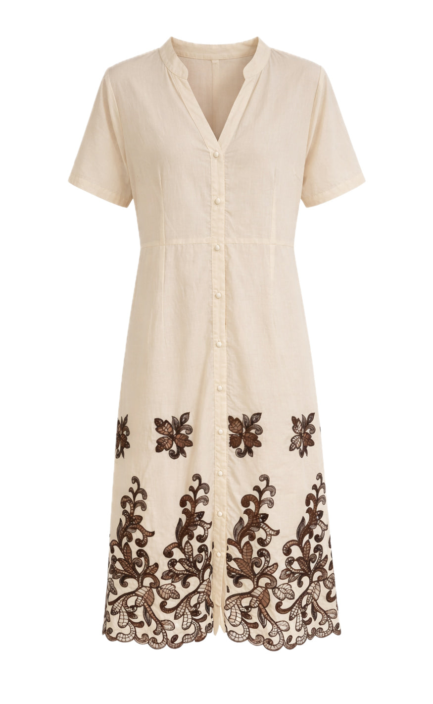 Say INA Copenhagen Kjole - Elvira - Beige W. Brown Embroidery