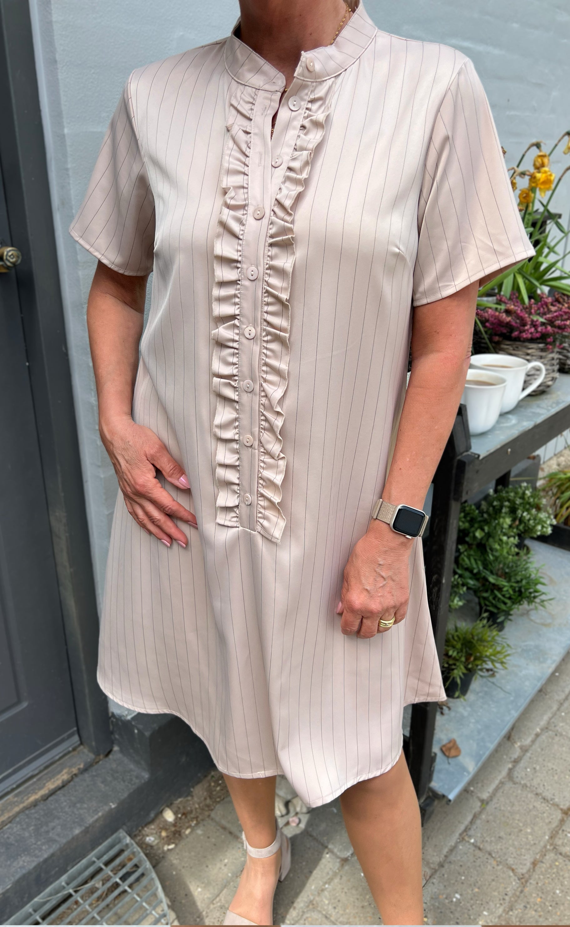 Say INA Copenhagen Kjole - Flora - Beige Pinstripe