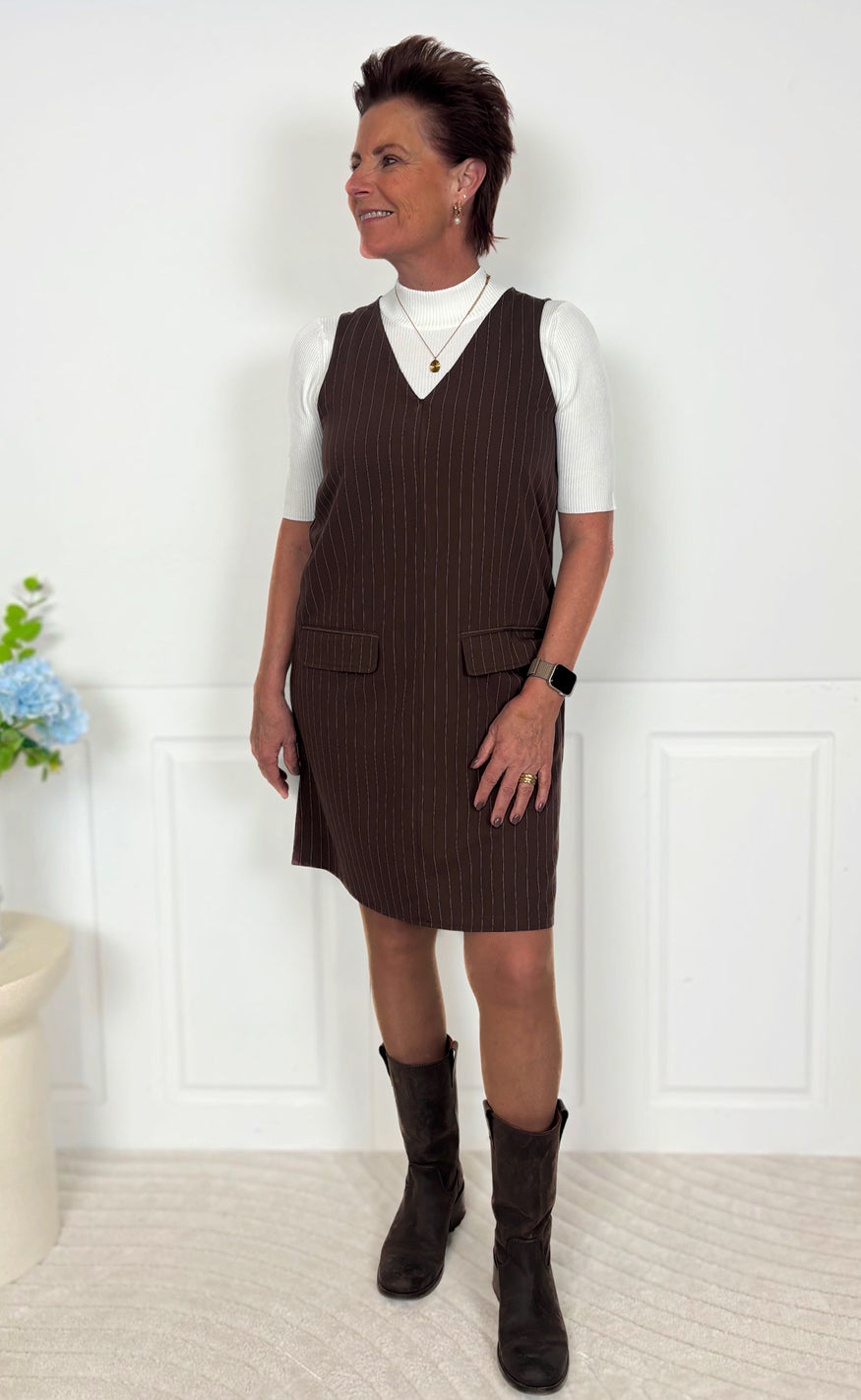 Say INA Copenhagen Kjole - Jessi Spencer - Dark Brown Pinstripe