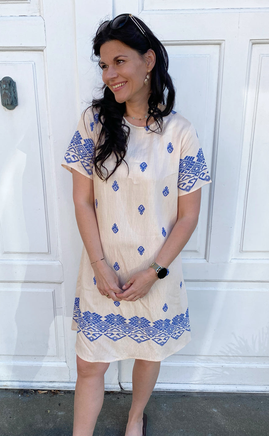 Say INA Copenhagen Kjole - Laia - Beige W. Blue Print