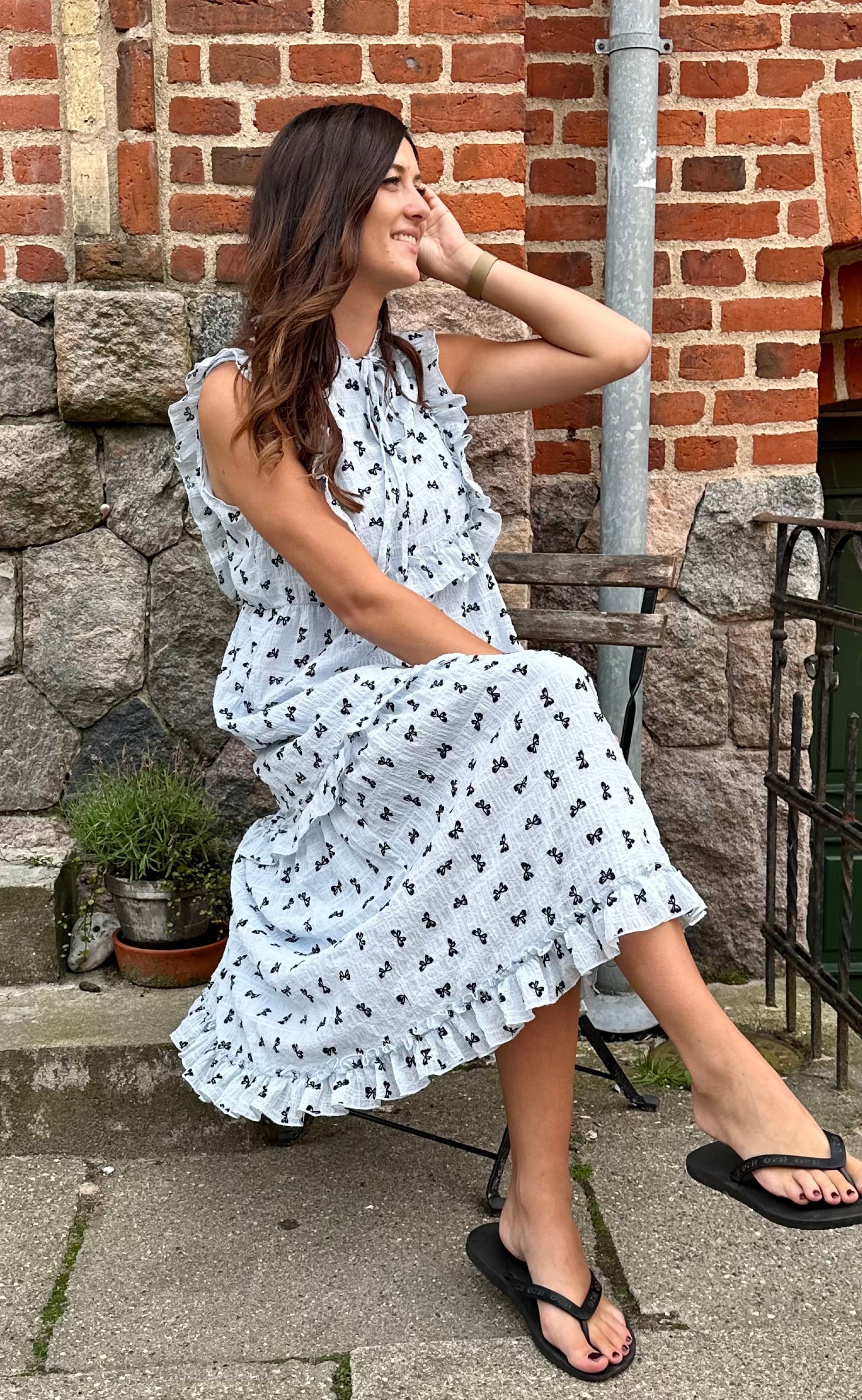 Say INA Copenhagen Kjole - Lilja Bow Dress - Light Blue W. Black Bows