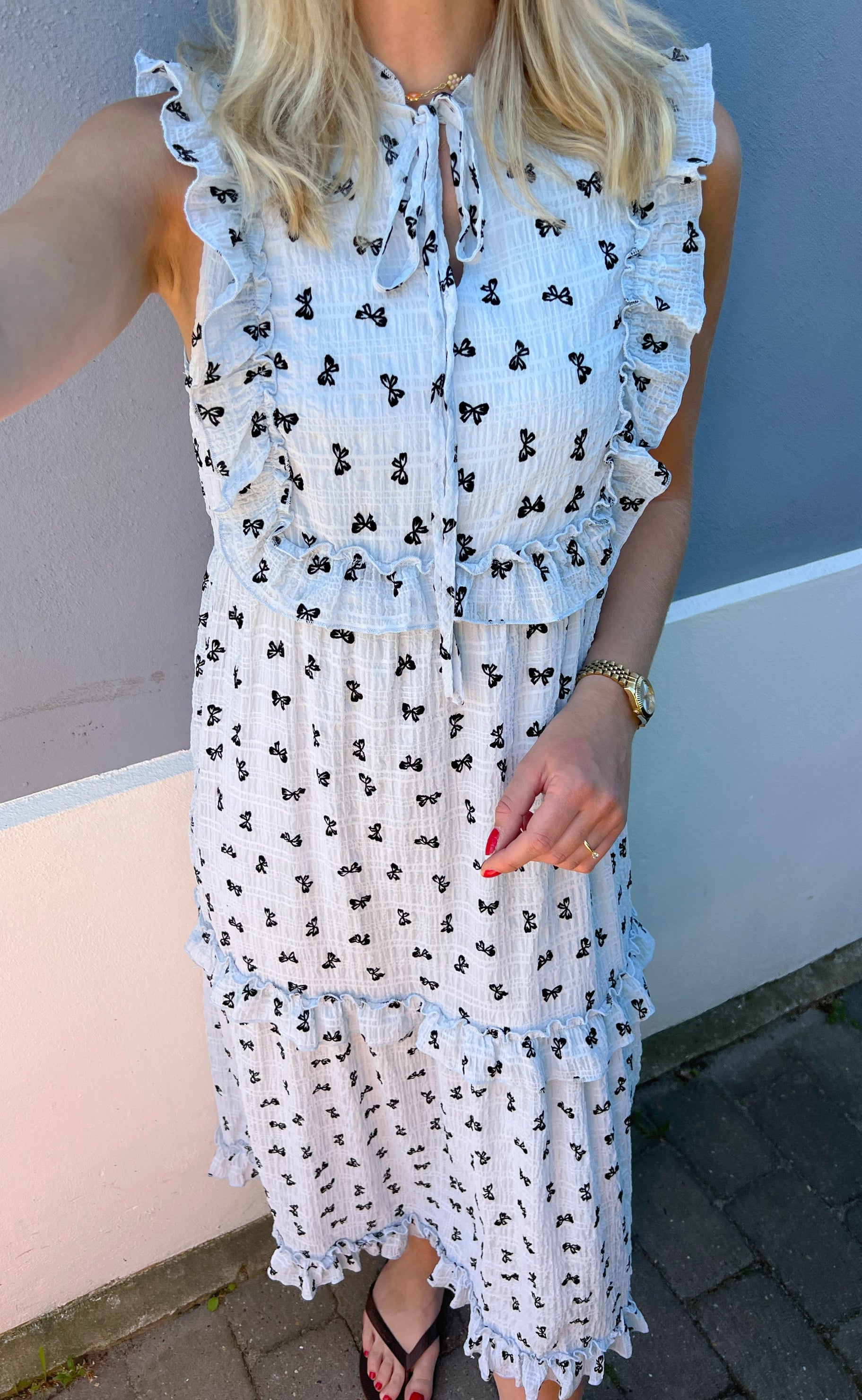 Say INA Copenhagen Kjole - Lilja Bow Dress - Light Blue W. Black Bows