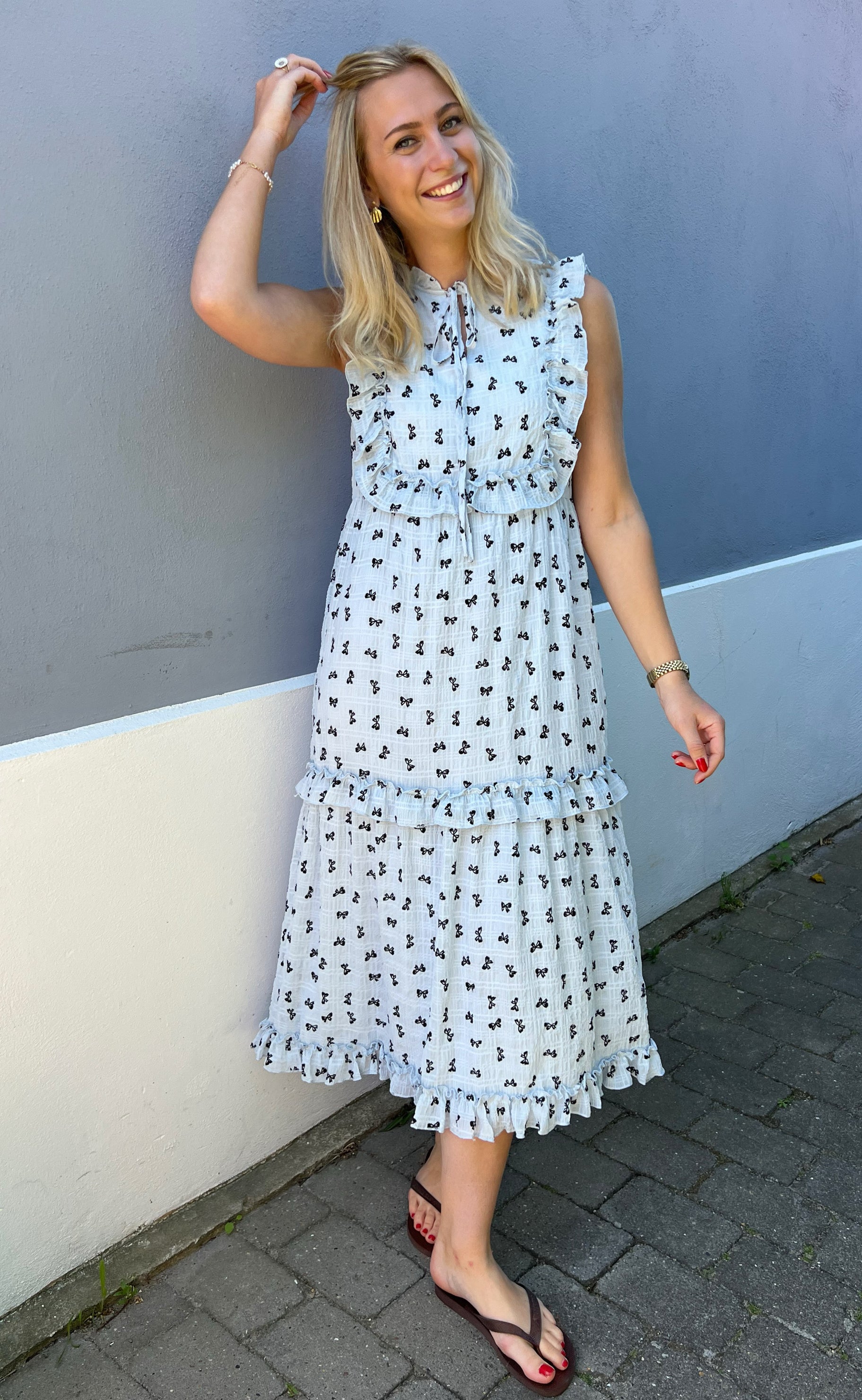 Say INA Copenhagen Kjole - Lilja Bow Dress - Light Blue W. Black Bows