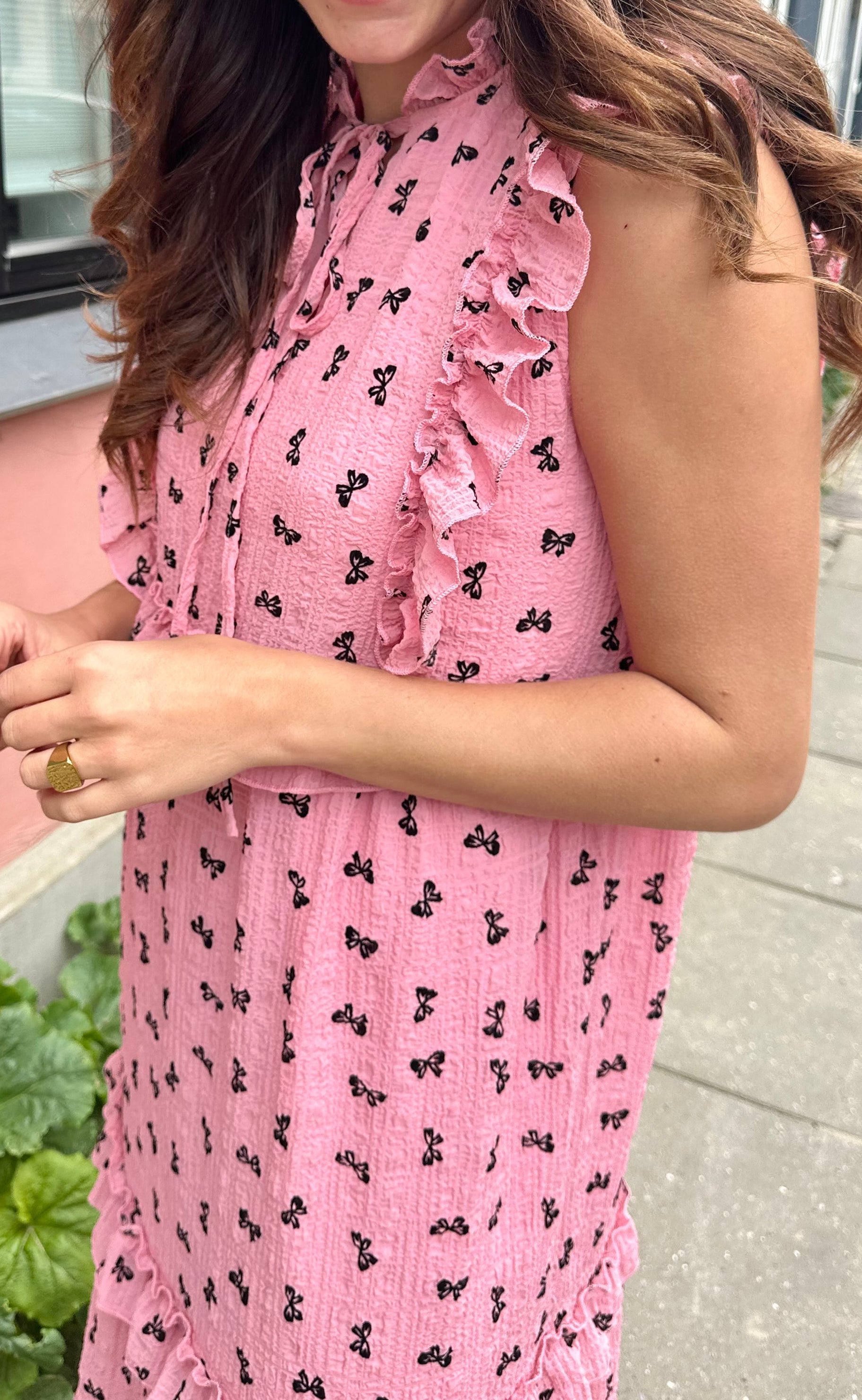 Say INA Copenhagen Kjole - Lilja Bow Dress - Pink w. Black Bows