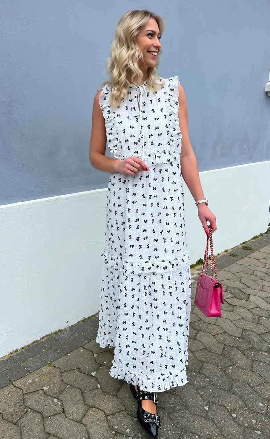Say INA Copenhagen Kjole - Lilja Bow Dress - White w. Black Bows