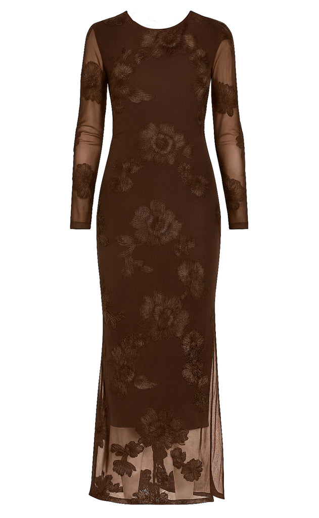 Say INA Copenhagen Kjole - Maria LS - Dark Brown 3D Flowers