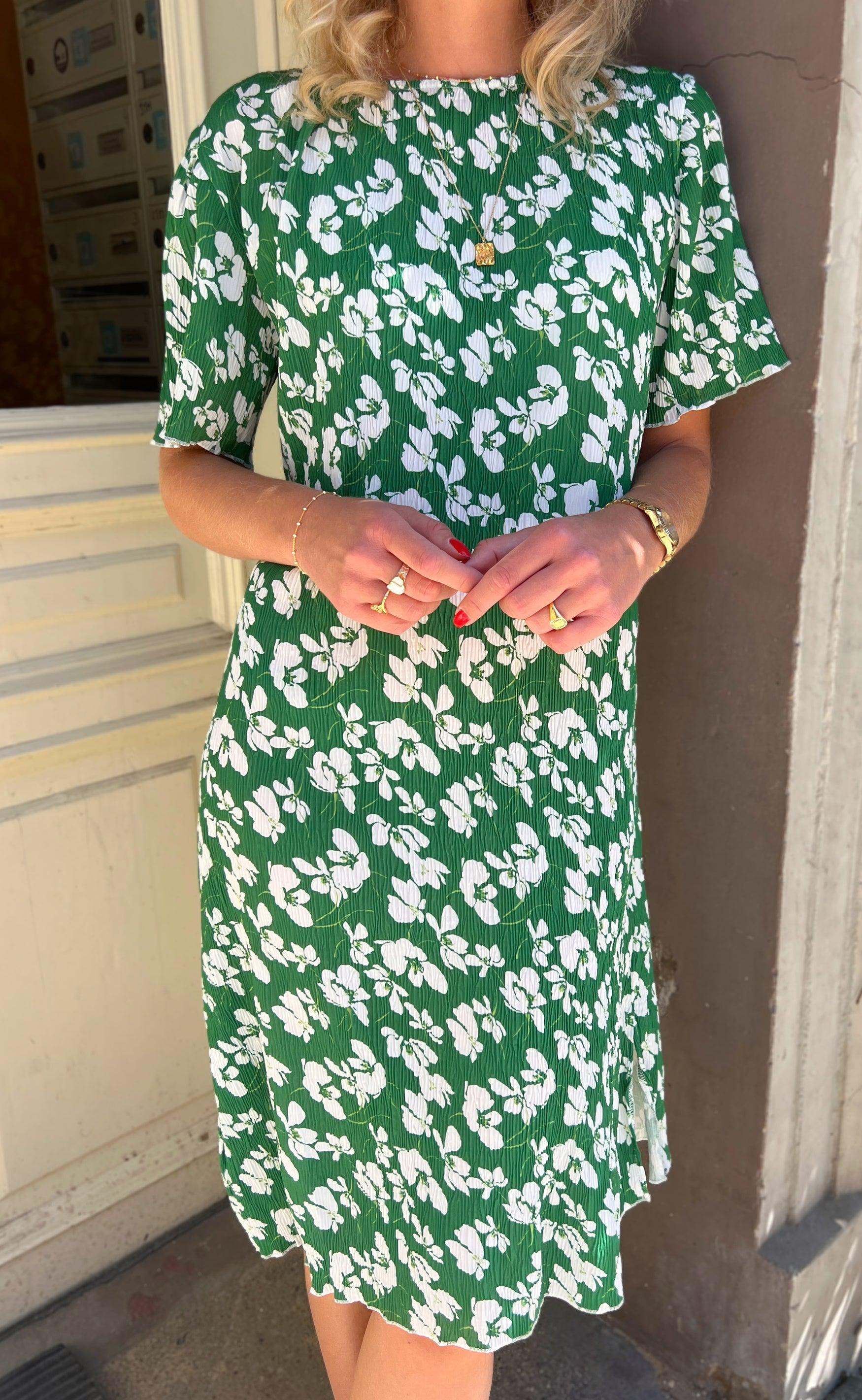 Say INA Copenhagen Kjole - Nancy Plisse - Green Flower