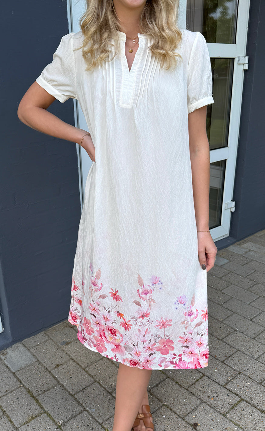 Say INA Copenhagen Kjole - Nina - Off White W. Pink Flowers