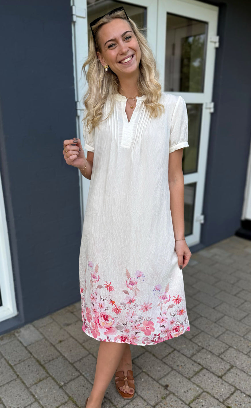 Say INA Copenhagen Kjole - Nina - Off White W. Pink Flowers