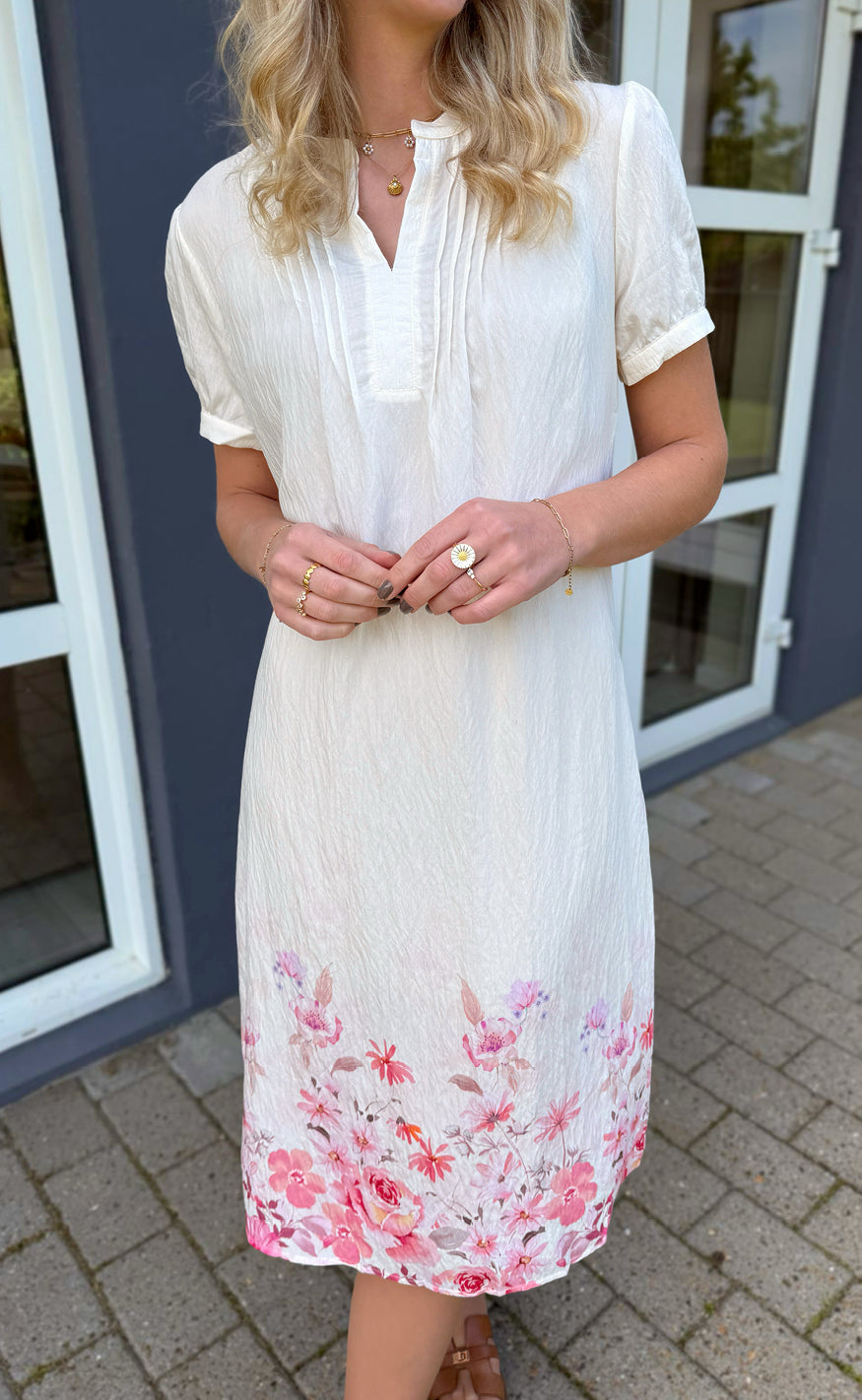 Say INA Copenhagen Kjole - Nina - Off White W. Pink Flowers