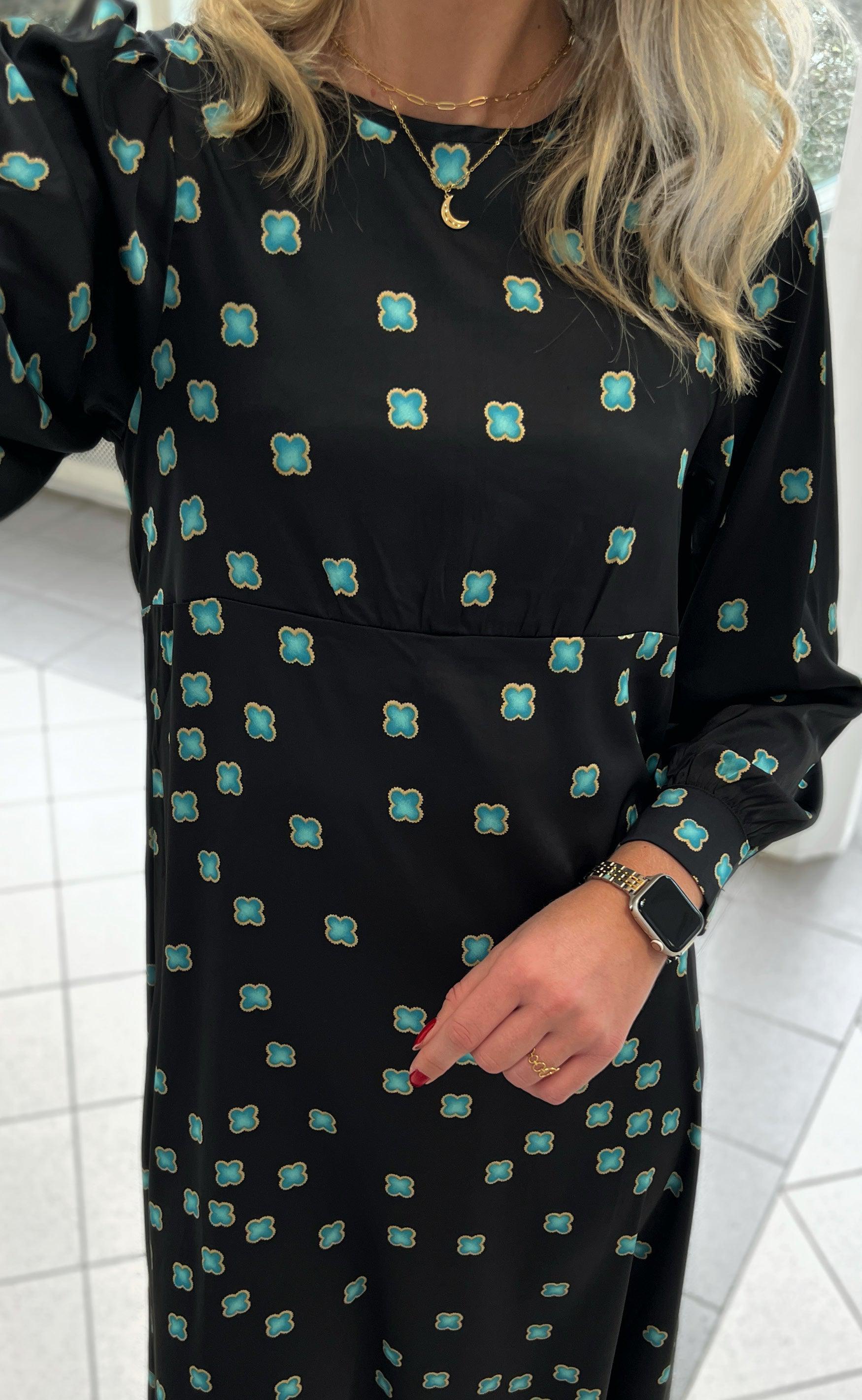 Say INA Copenhagen Kjole - Nova - Black/Turquoise Print