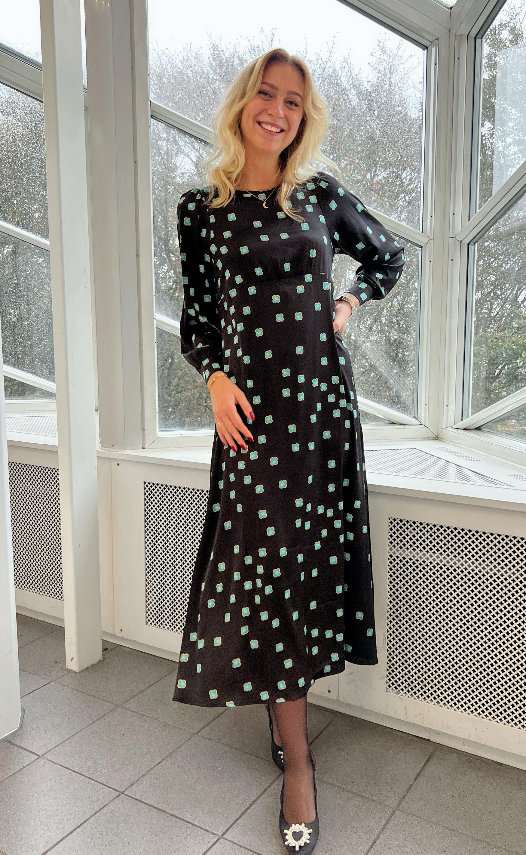 Say INA Copenhagen Kjole - Nova - Black/Turquoise Print