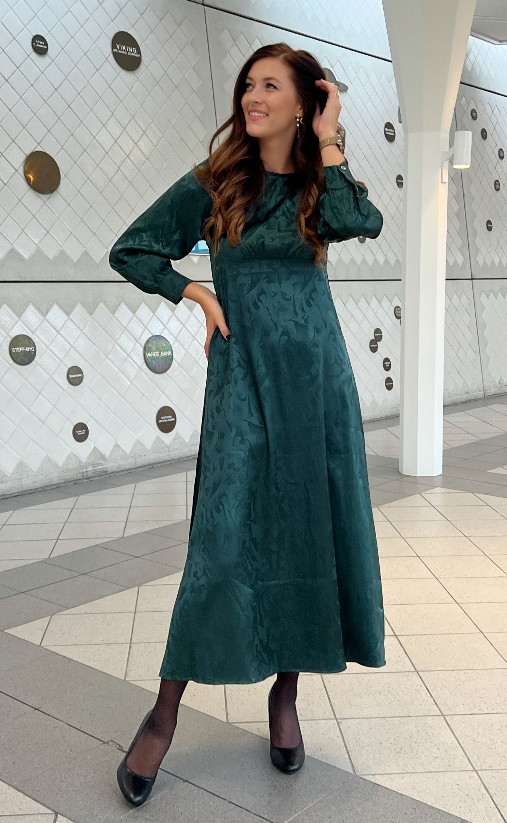 Say INA Copenhagen Kjole - Nova - Petrol Green Flower