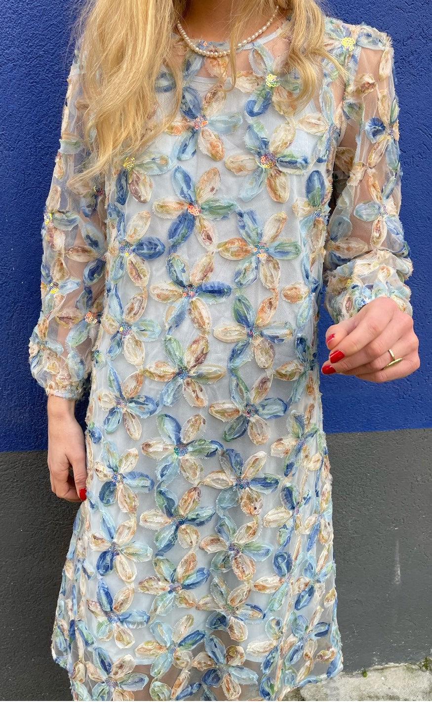 Say INA Copenhagen Kjole - Pama - Blue Sequin Flower