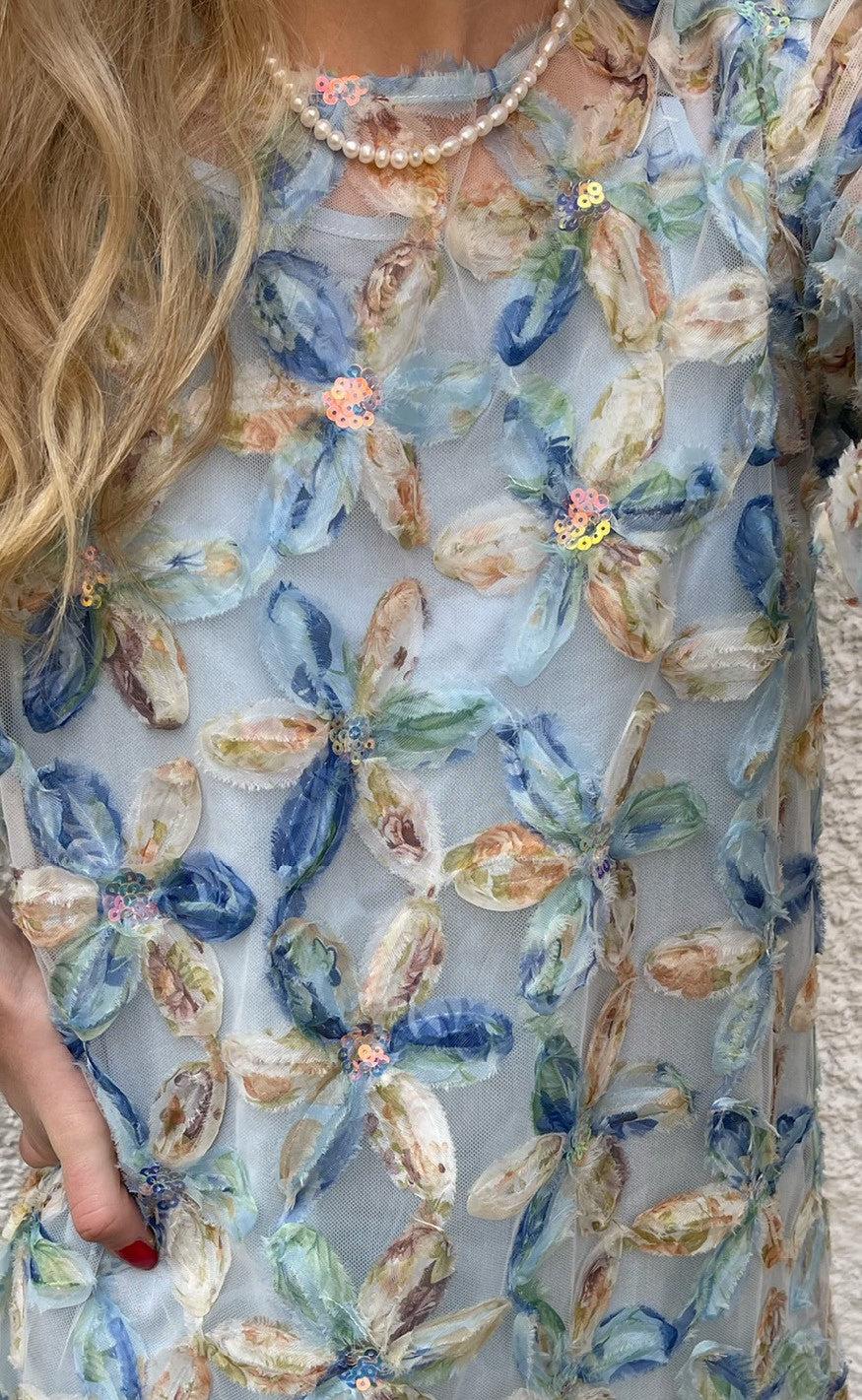 Say INA Copenhagen Kjole - Pama - Blue Sequin Flower