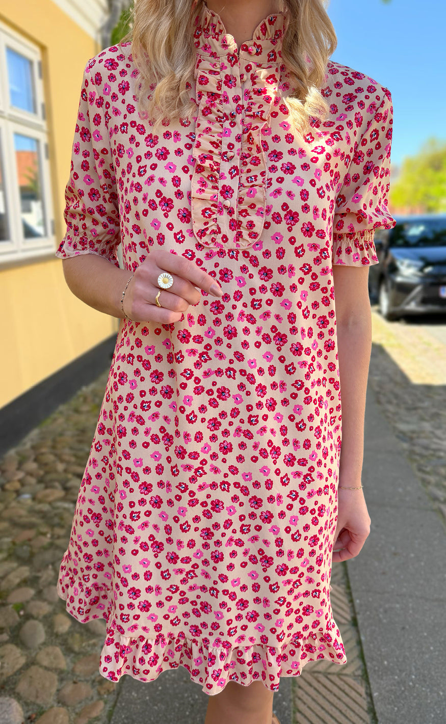 Say INA Copenhagen Kjole - Philine - Pink / Red Flowers