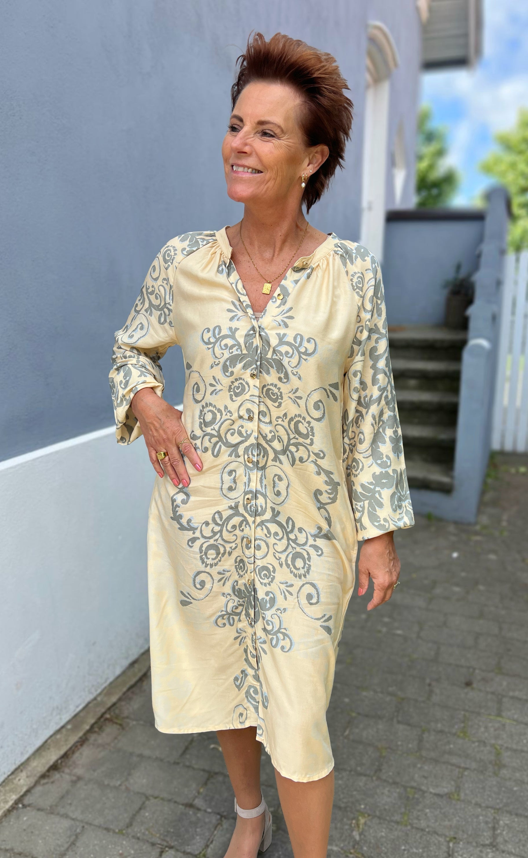 Say INA Copenhagen Kjole - Rita - Creme / Grey Paisley