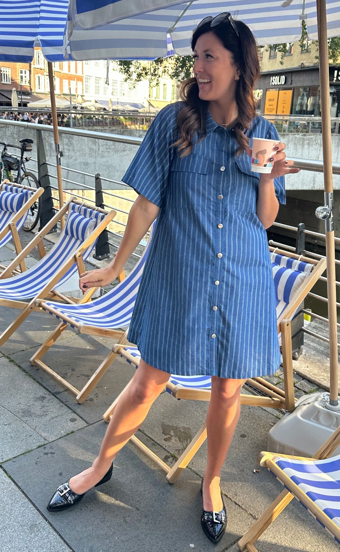 Say INA Copenhagen Kjole - Sif - Denim Blue Pinstripe