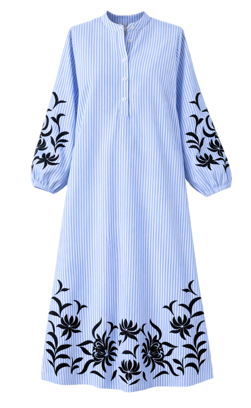 Say INA Copenhagen Kjole - Tilde Long - Blue Striped W. Embroidery