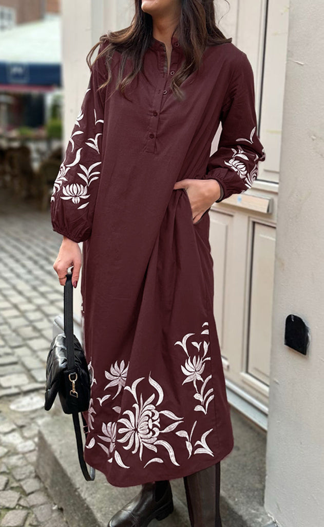 Say INA Copenhagen Kjole - Tilde Long - Burgundy Red W. Embroidery