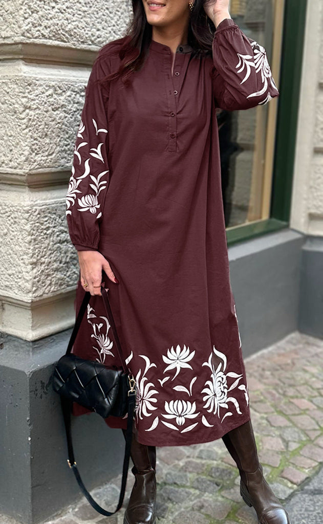 Say INA Copenhagen Kjole - Tilde Long - Burgundy Red W. Embroidery