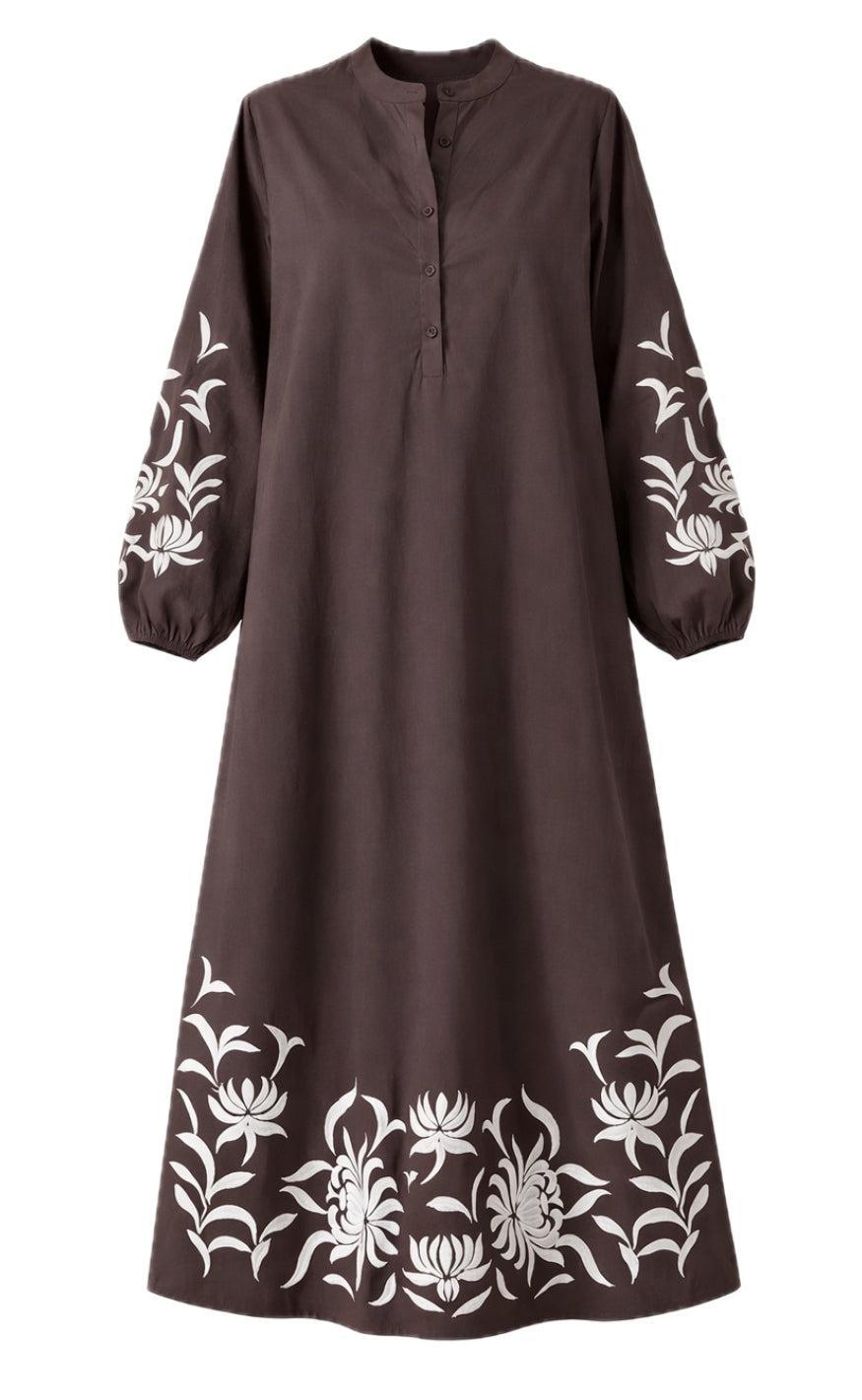 Say INA Copenhagen Kjole - Tilde Long - Chocolate Brown W. Embroidery