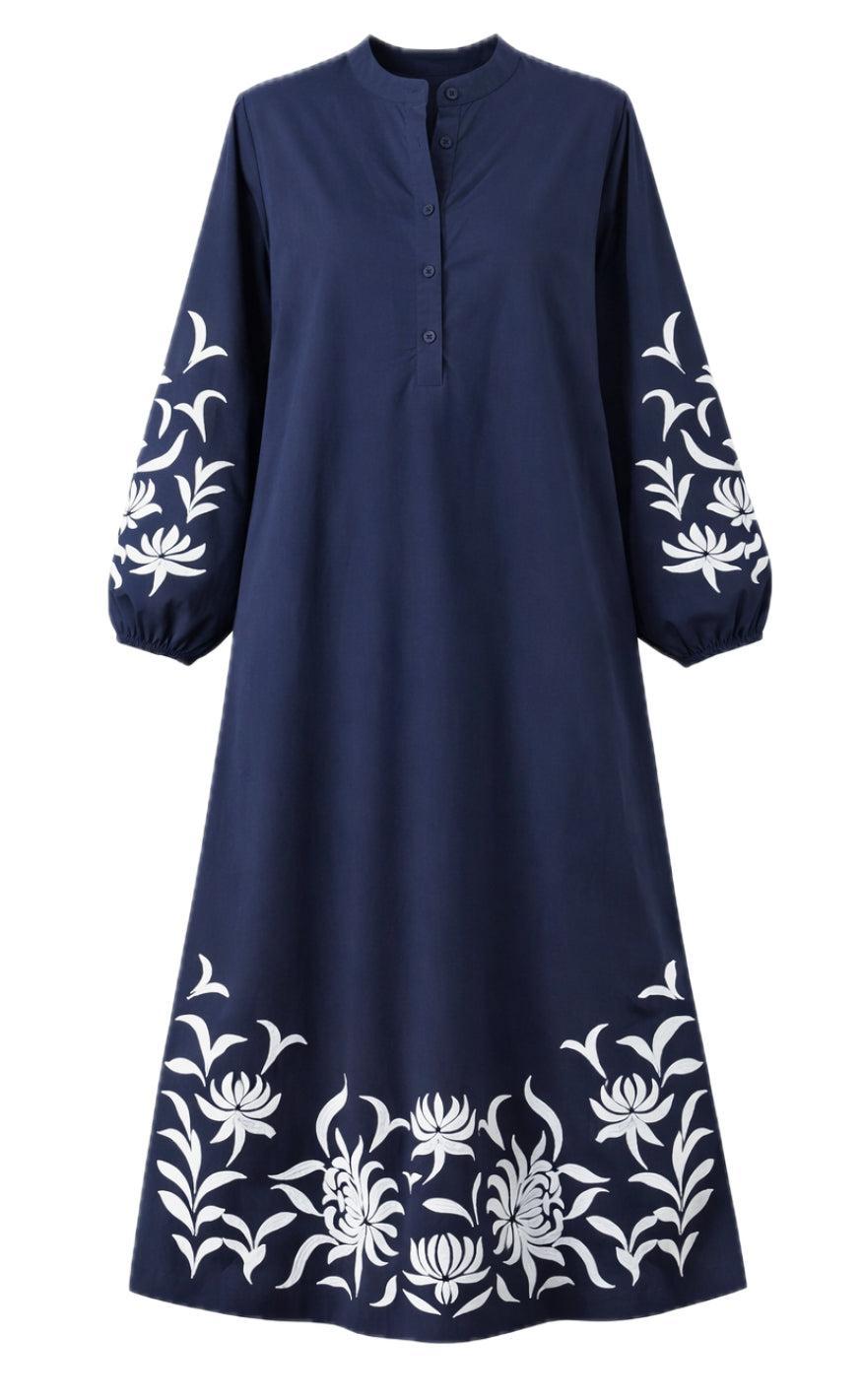 Say INA Copenhagen Kjole - Tilde Long - Navy W. Embroidery