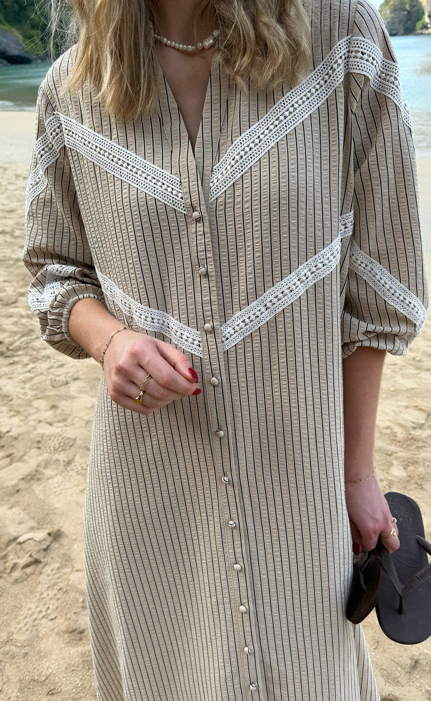 Say INA Copenhagen Kjole - Viola - Camel / Black Striped