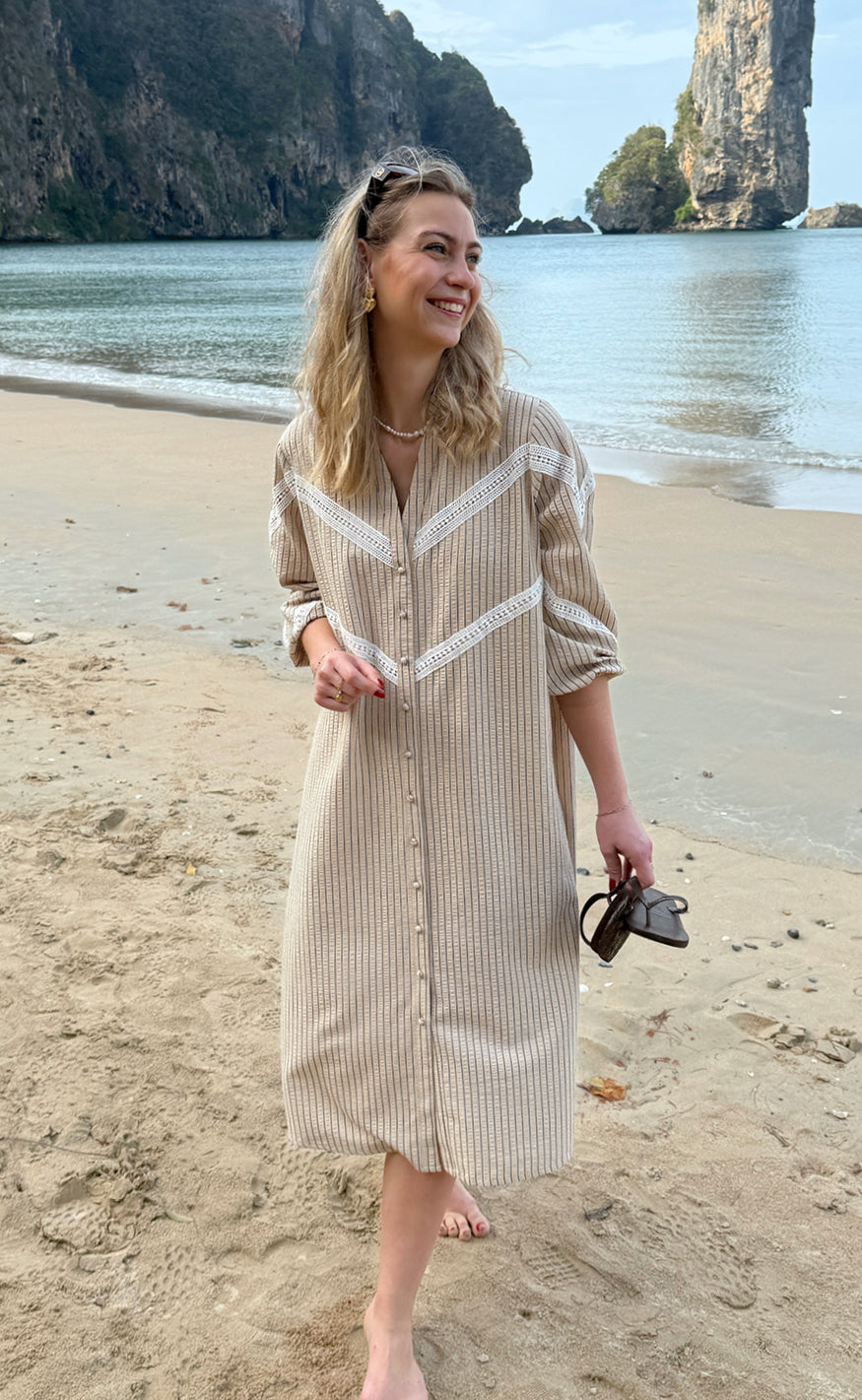 Say INA Copenhagen Kjole - Viola - Camel / Black Striped