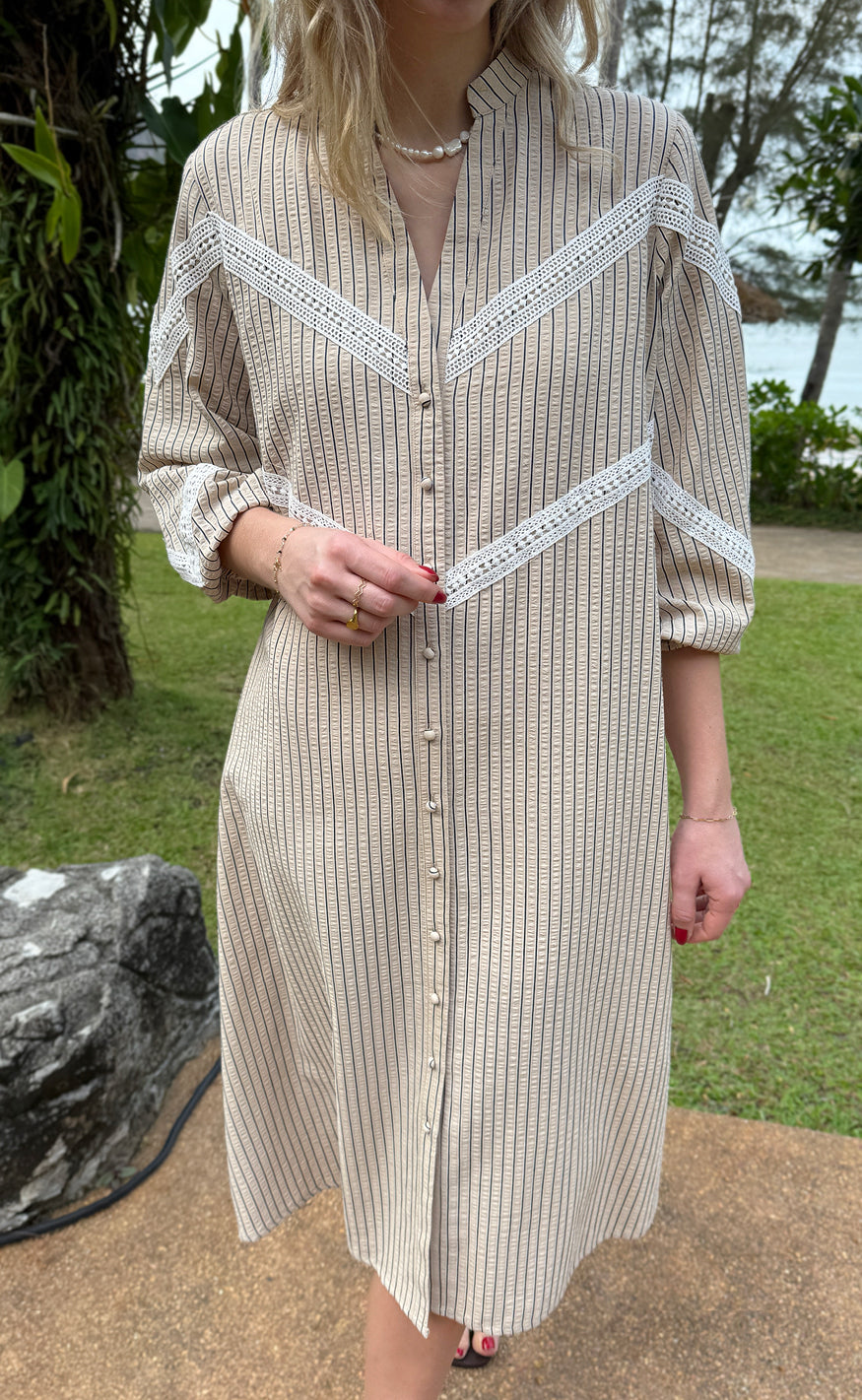 Say INA Copenhagen Kjole - Viola - Camel / Black Striped
