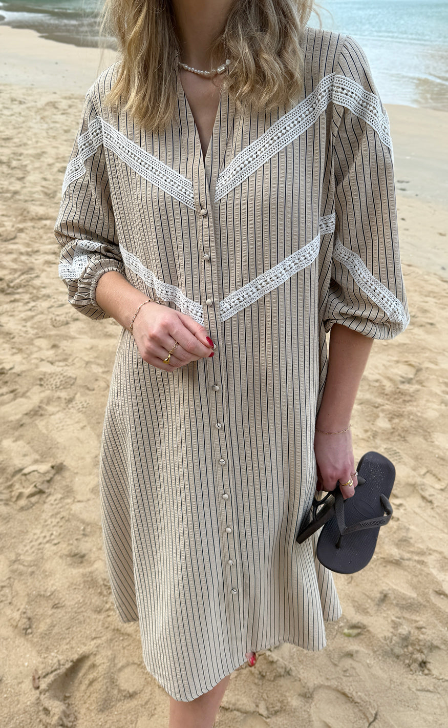 Say INA Copenhagen Kjole - Viola - Camel / Black Striped