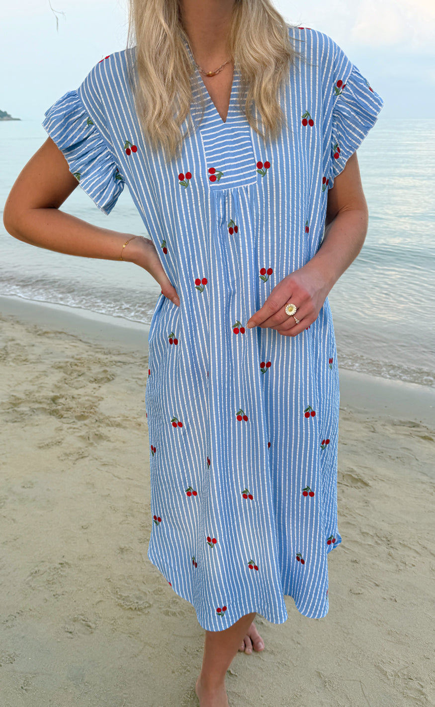 Say INA Copenhagen Kjole - Winnie - Blue Striped W. Cherries