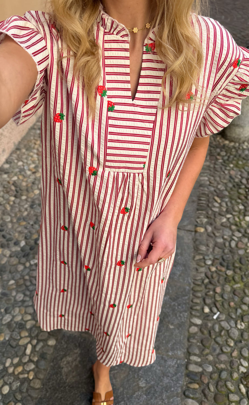 Say INA Copenhagen Kjole - Winnie - Red Striped W. Red Strawberries